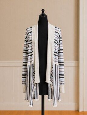 WHBM Striped Open Front Cardigan
